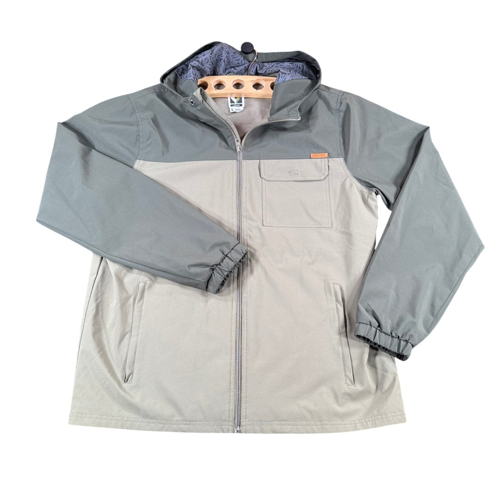 Voyager Mens L Hooded Windbreaker Jacket Colorblock Tan Green SP0102555